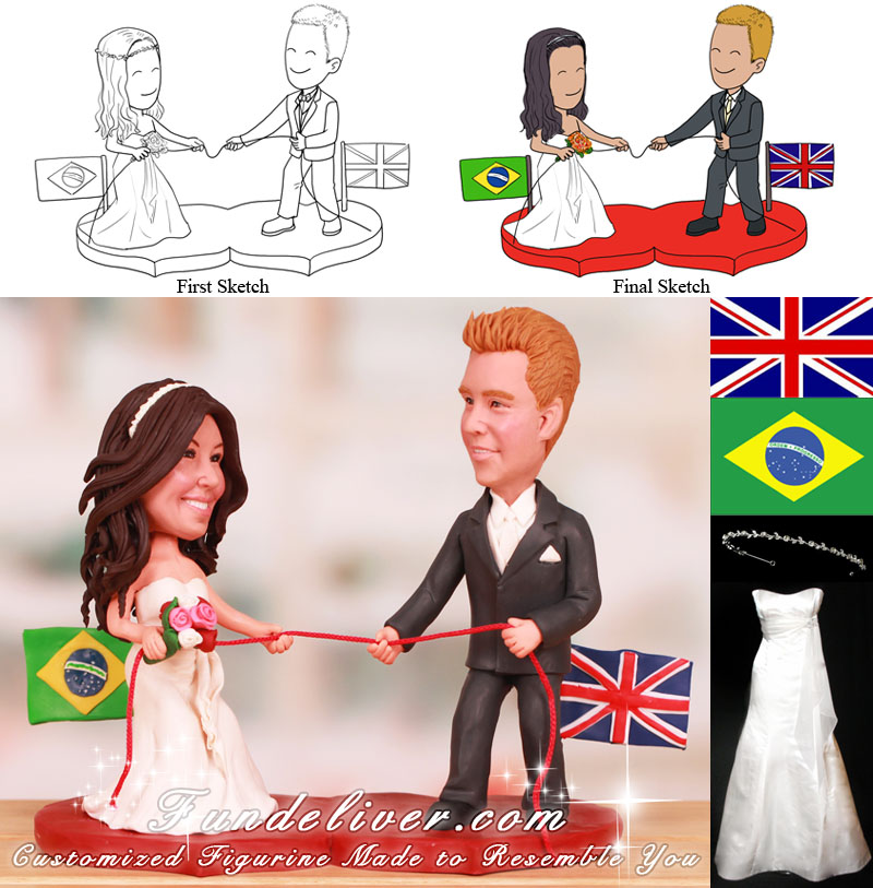 Brazilian Vs UK Tug of War Pull Action Wedding Cake Toppers